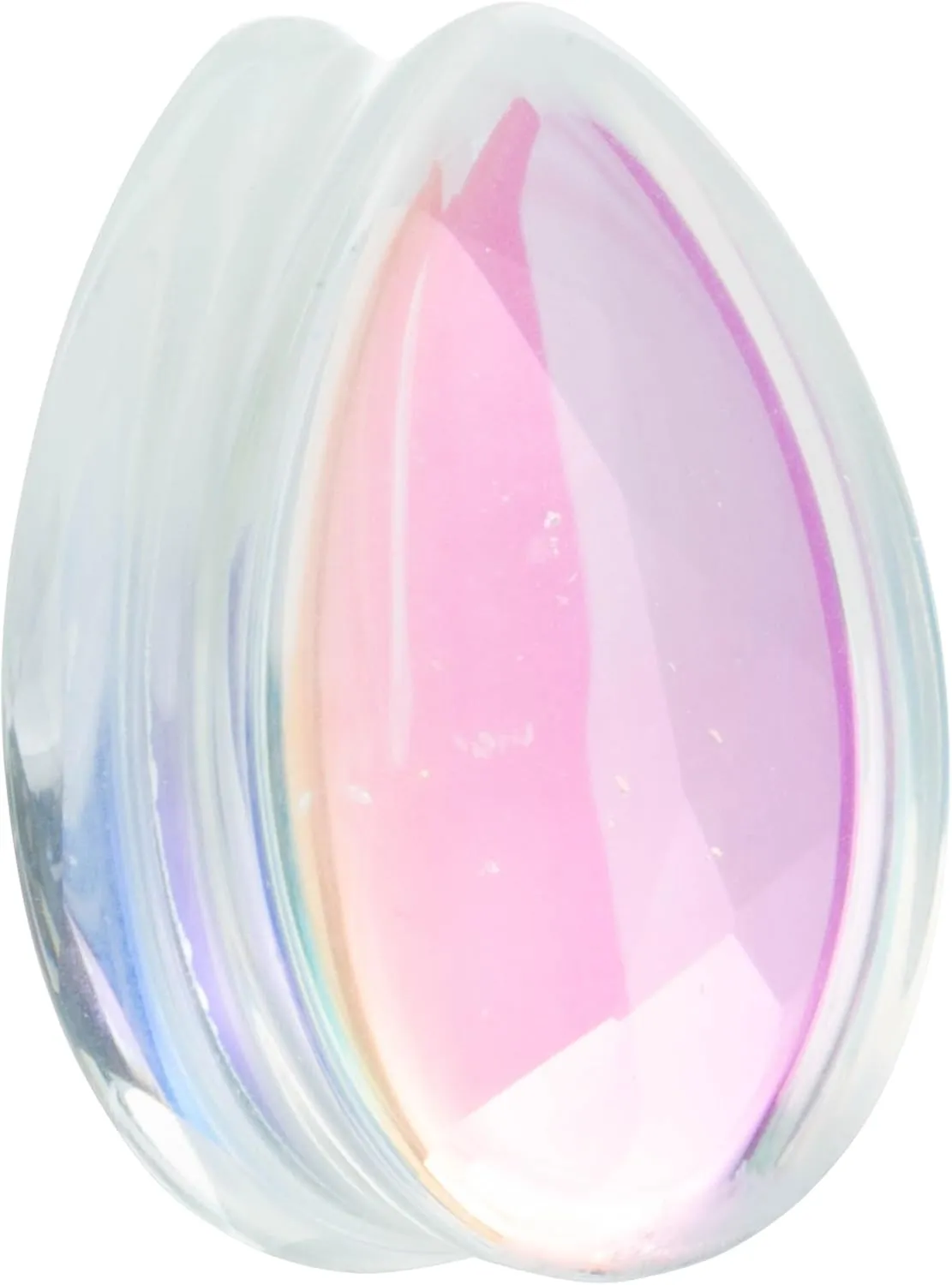 Pierced Owl Teardrop Shaped Iridescent Glass Faceted Double Flared Plugs, Sold as a Pair