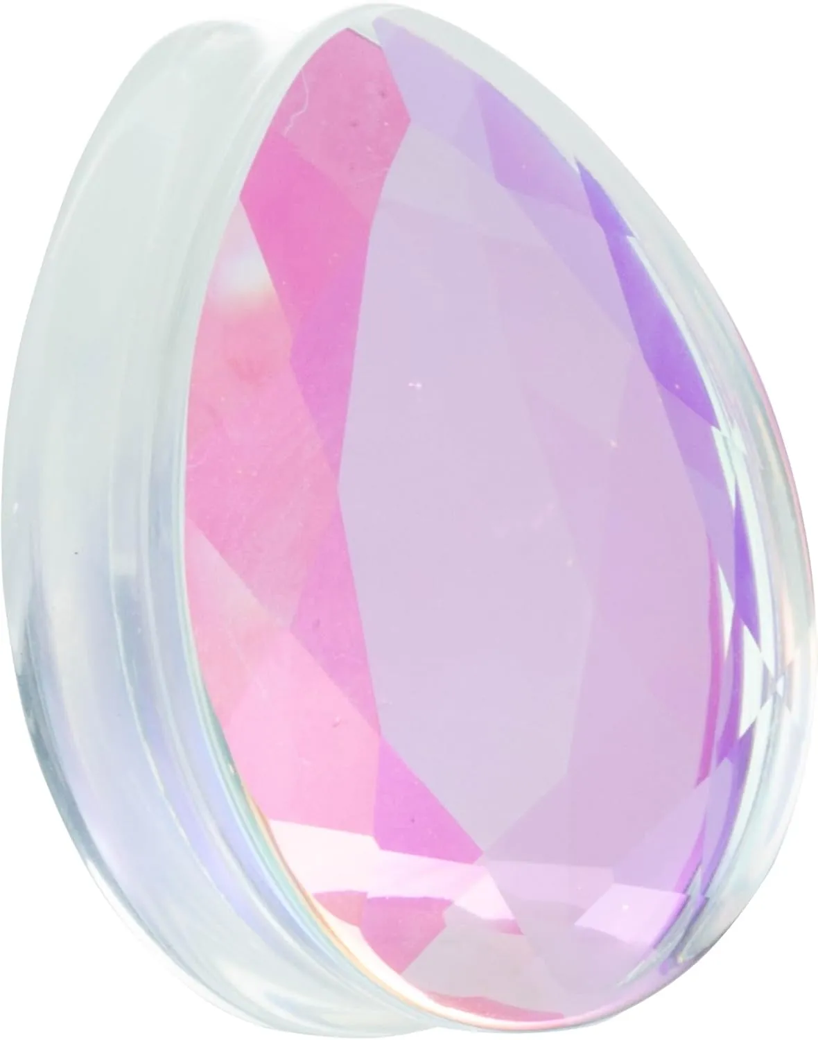 Pierced Owl Teardrop Shaped Iridescent Glass Faceted Double Flared Plugs, Sold as a Pair