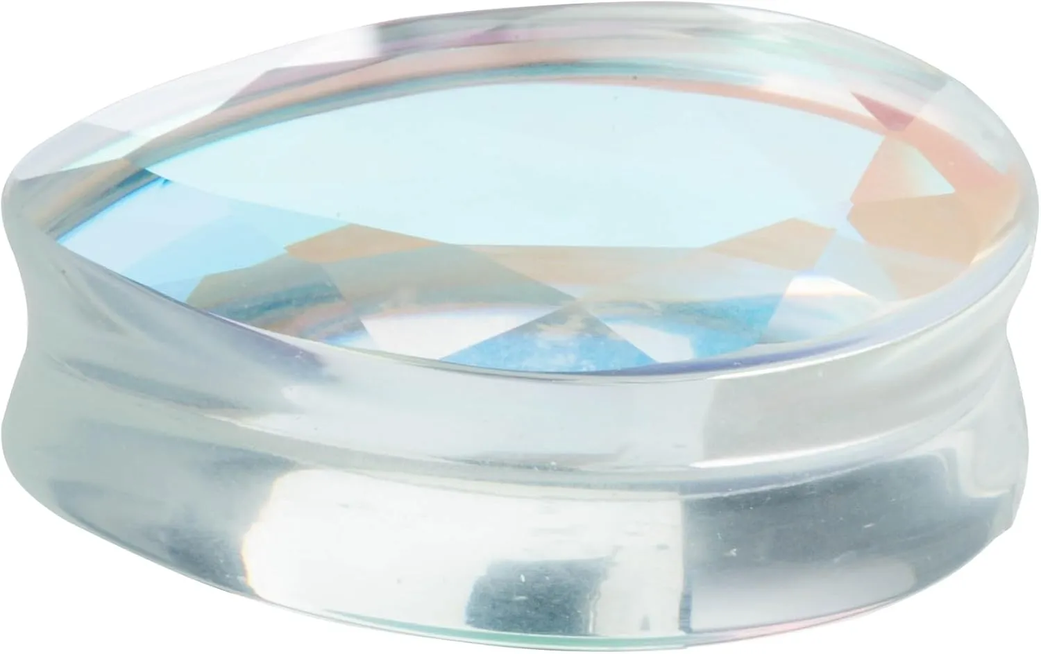 Pierced Owl Teardrop Shaped Iridescent Glass Faceted Double Flared Plugs, Sold as a Pair