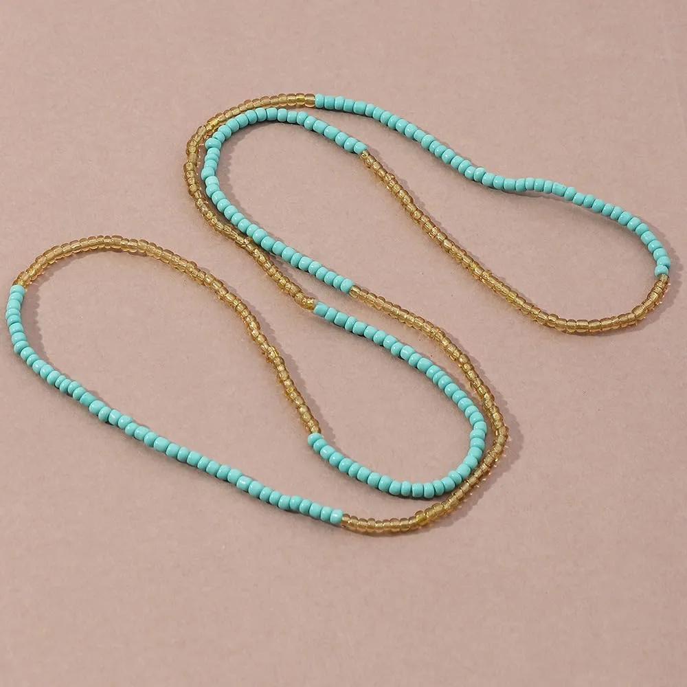 Pingyongchang Boho Handmade Beads African Anklets Set Layered Beach Colorful Stretch Beaded Elastic Foot Hand Chain Anklets Bracelets for Women Jewelry