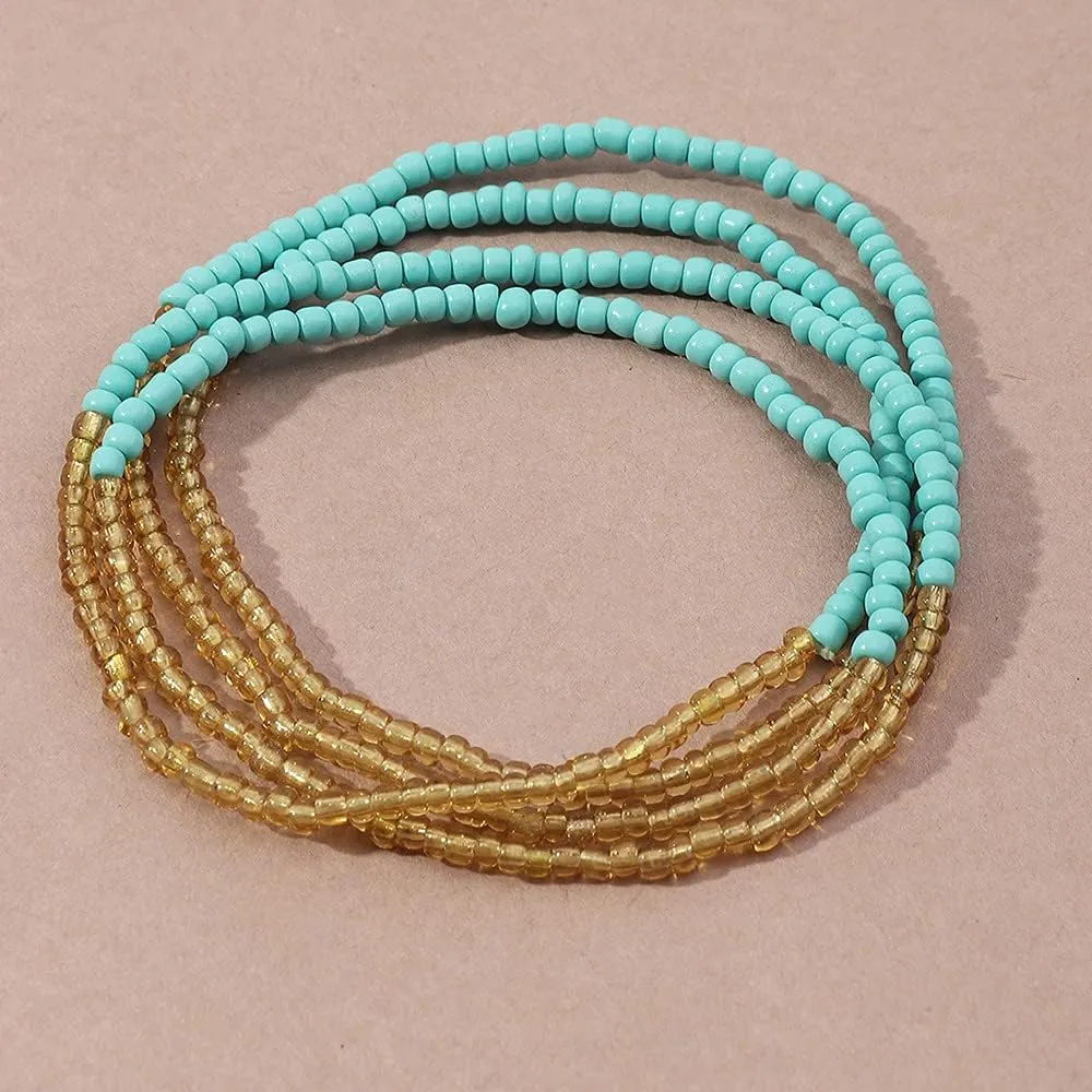 Pingyongchang Boho Handmade Beads African Anklets Set Layered Beach Colorful Stretch Beaded Elastic Foot Hand Chain Anklets Bracelets for Women Jewelry