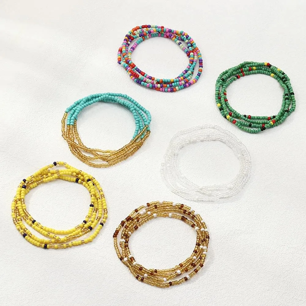 Pingyongchang Boho Handmade Beads African Anklets Set Layered Beach Colorful Stretch Beaded Elastic Foot Hand Chain Anklets Bracelets for Women Jewelry