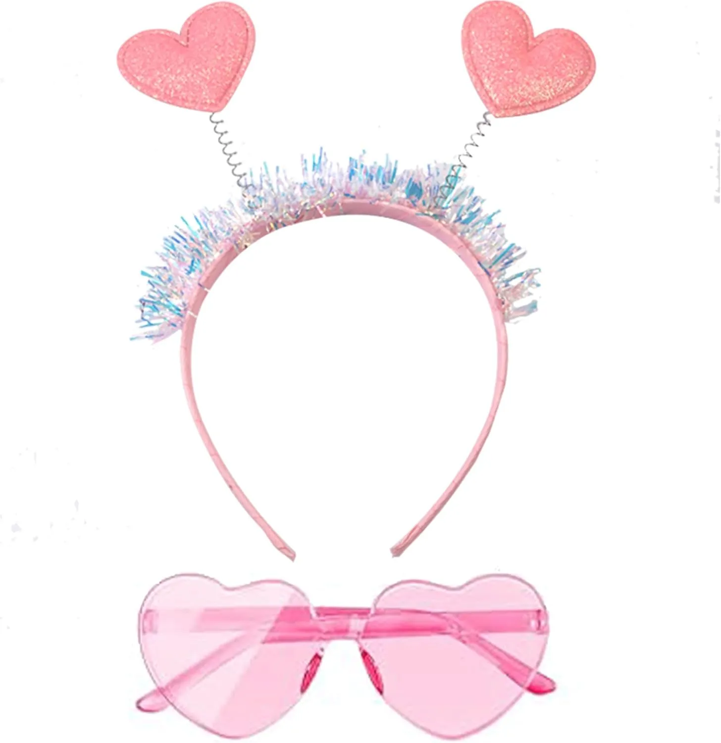 Pink Heart Headbands and Heart Shape Sunglasses for Women Valentines Day Accessories Party Props Cupid Costume Holiday Wedding Birthday Accessory
