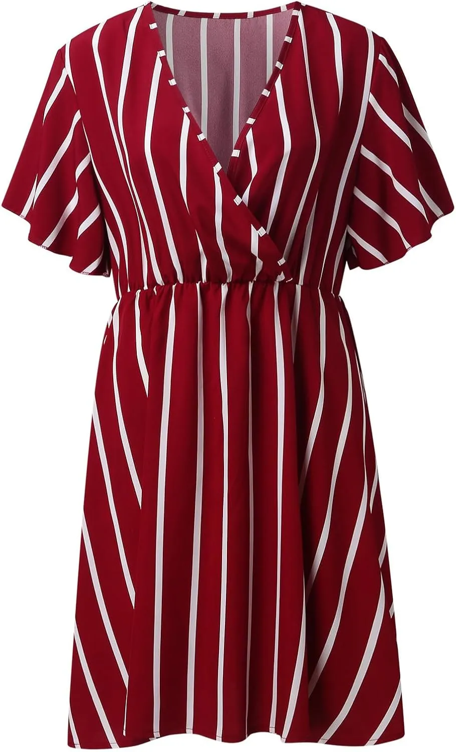 Plus Size Dresses for Curvy Women Short Sleeve V Neck Tunic Mini Dress Summer Casual Striped The Waist Sundress 2025
