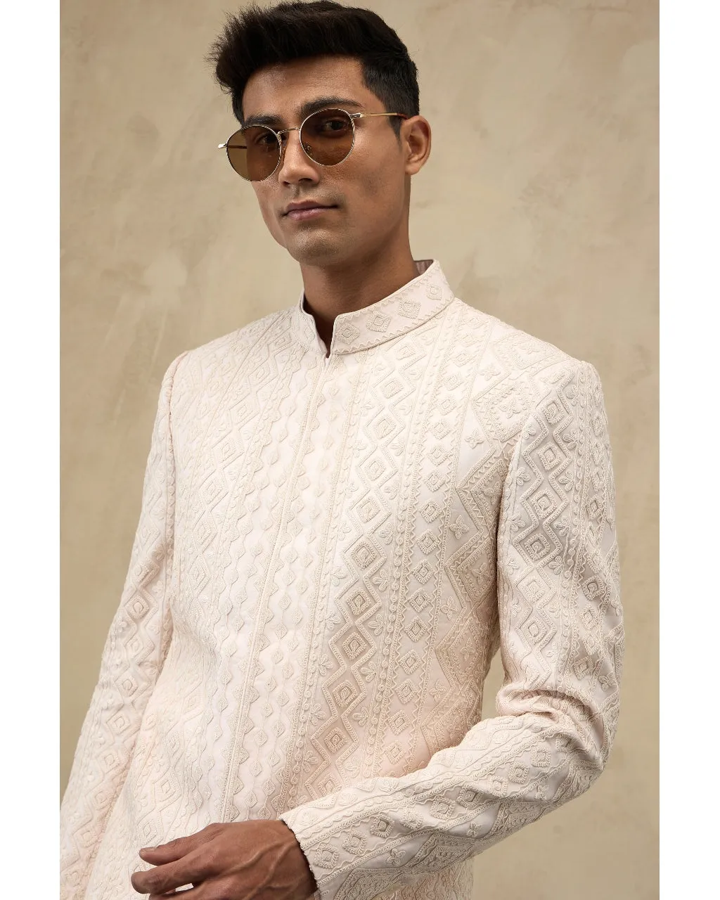 Powder Pink Half Moon Dori Bandhgala Set