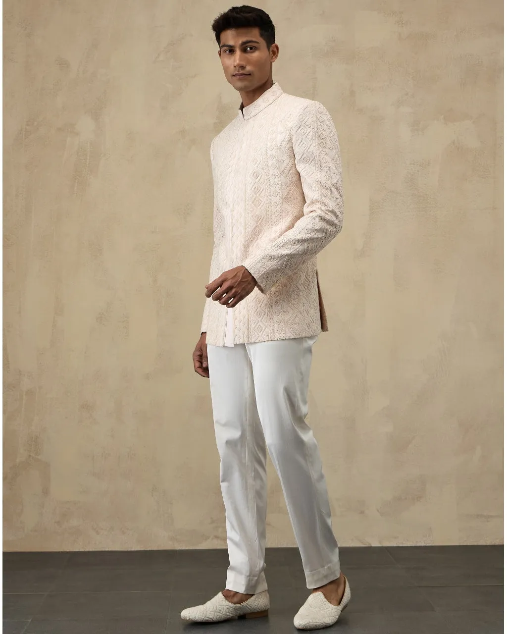 Powder Pink Half Moon Dori Bandhgala Set