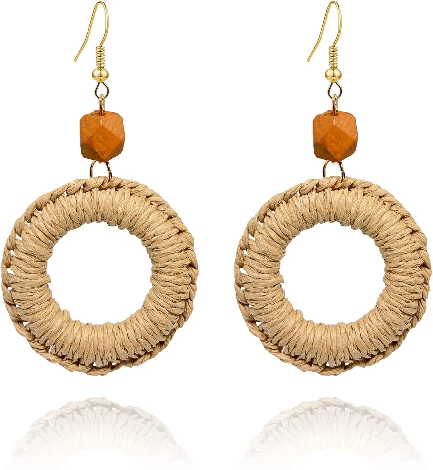 QUPENGXU Bohemian Handmade Braid Hoop Drop Dangle Earrings Raffia Paper Rope Geometric Earrings For Women