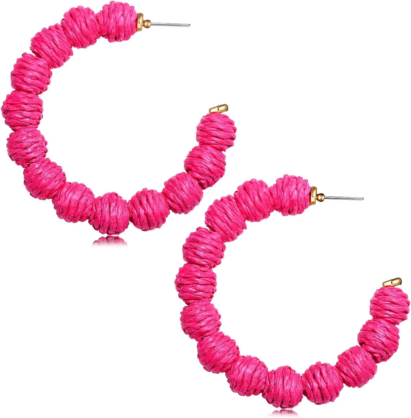 Raffia Earrings Boho Rattan Hoop Earrings for Women Summer Raffia Ball Large Circle Earrings Handmade Straw Wicker Earrings Beach Jewelry