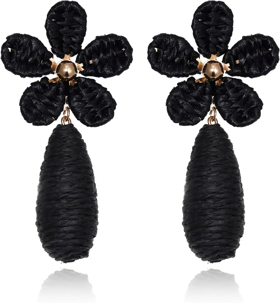 Raffia Flower Pendant Earrings, Handmade Floral Raffia Statement Drop Dangle Earrings Summer Tropical Beach Jewelry