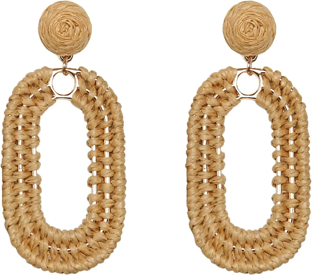 Raffia Oval Earrings for Women - Boho Woven Rattan Earrings for Summer Beach - Tropical Vacation Earrings