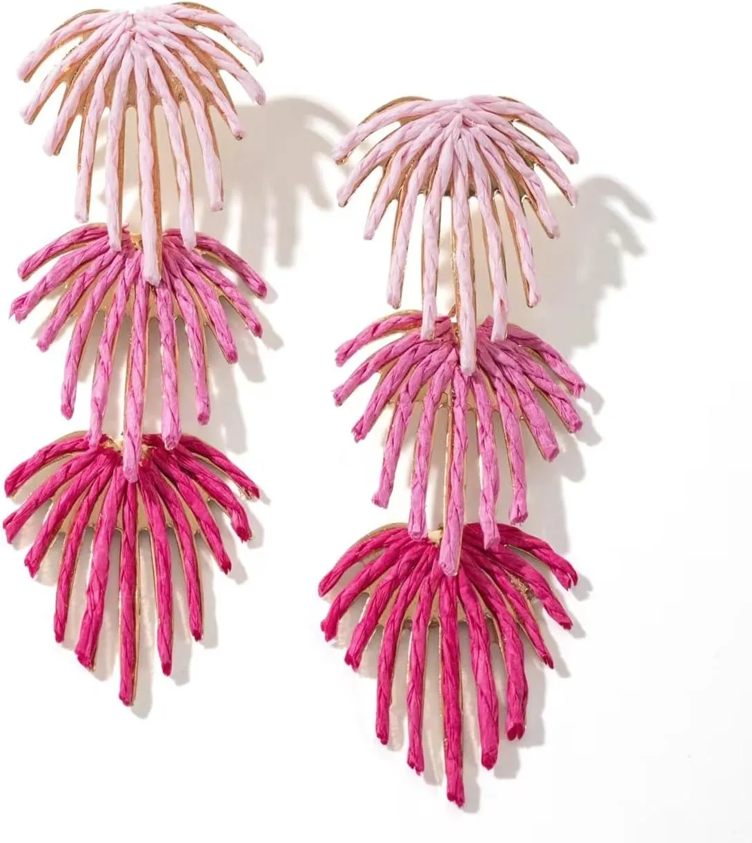 Raffia Palm Leaf Drop Dangle Earring- Handmade Boho Statement Earrings for Summer