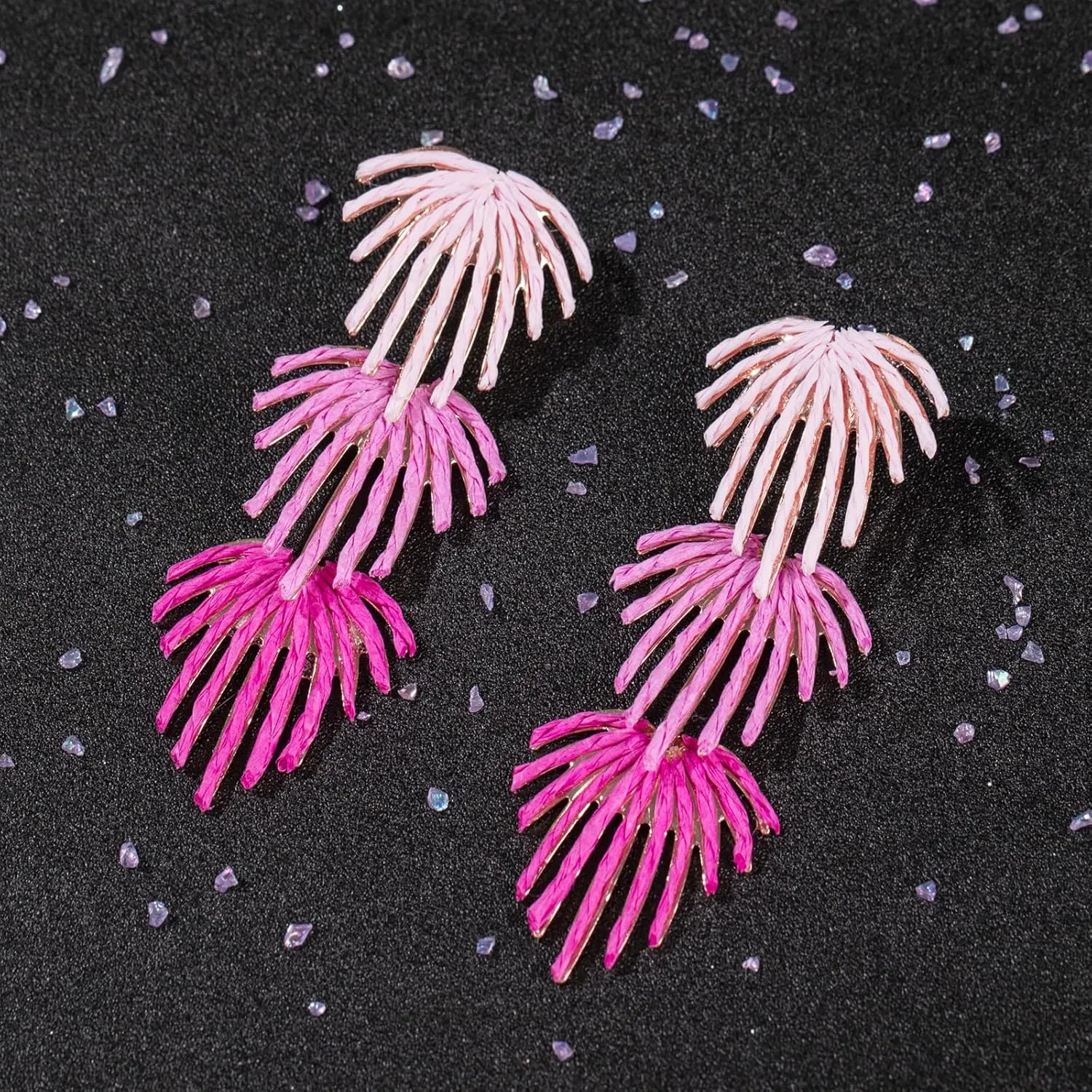 Raffia Palm Leaf Drop Dangle Earring- Handmade Boho Statement Earrings for Summer