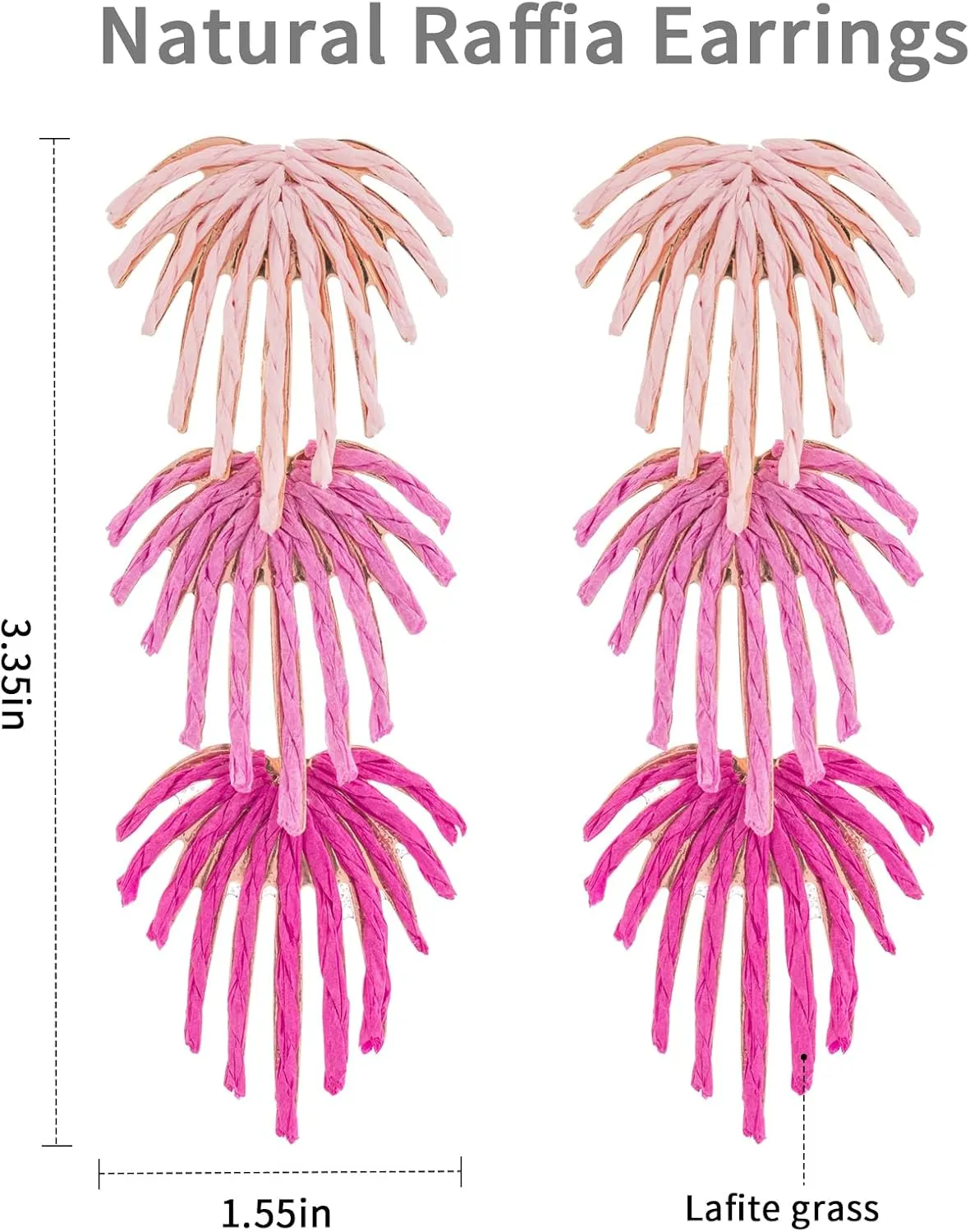Raffia Palm Leaf Drop Dangle Earring- Handmade Boho Statement Earrings for Summer