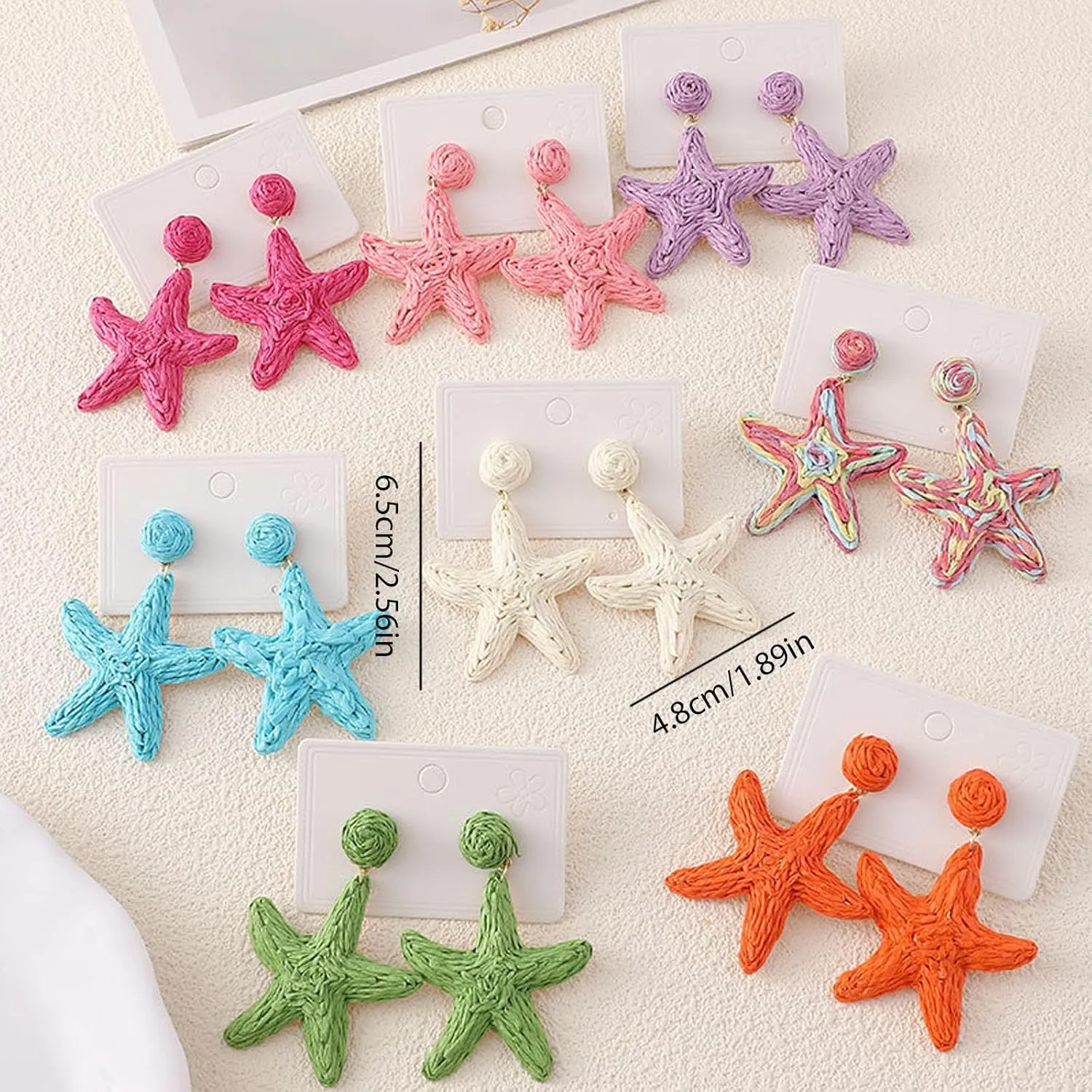 Raffia Rattan Earrings Summer Beach Boho Earrings for Women Starfish Earrings Handmade Straw Braided Starfish Drop Dangle Earrings Fun Trendy Statement Earrings Summer Beach Jewelry Gifts