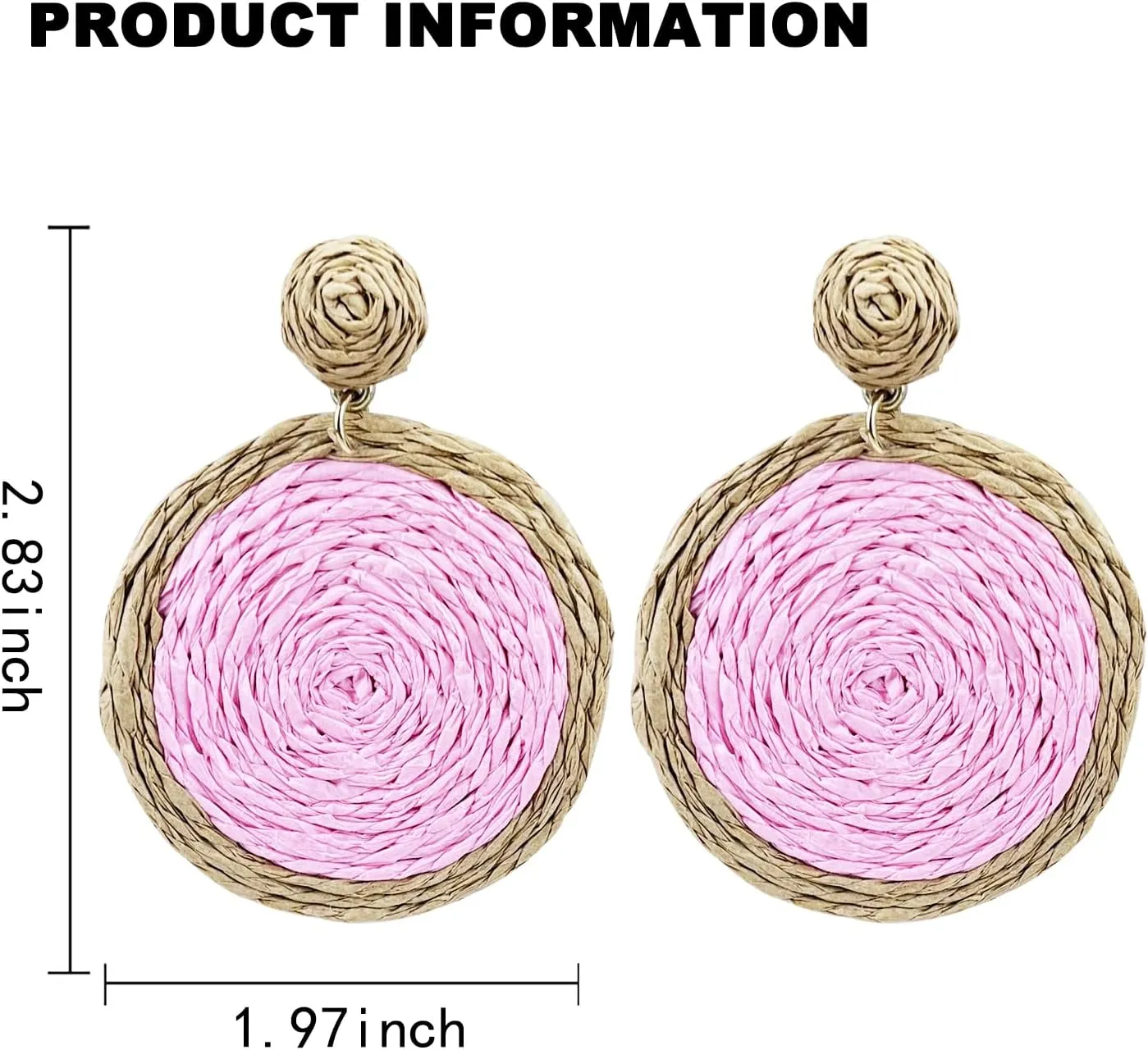 Raffia Statement Earrings for Women Round Geometric Ratten Drop Earrings Palm Bohemian Dangle Earrings Summer Tropical Beach Jewelry