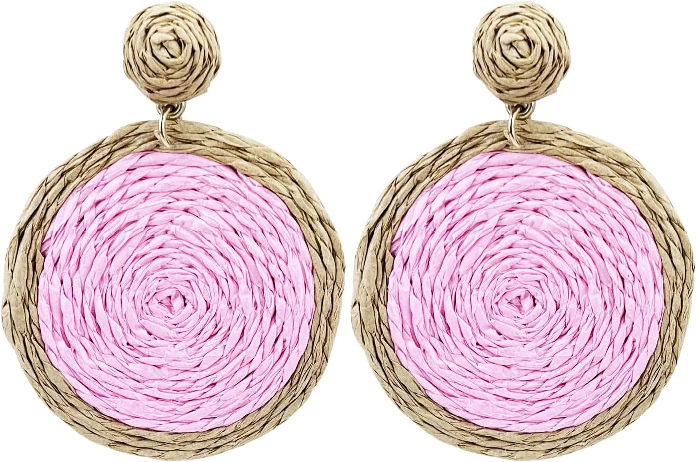 Raffia Statement Earrings for Women Round Geometric Ratten Drop Earrings Palm Bohemian Dangle Earrings Summer Tropical Beach Jewelry