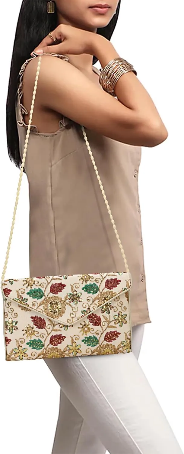 Rajasthani Indian Art Sling Bag Foldover Clutch Purse For Women, Indian Handcrafted Foldover Sling Clutch