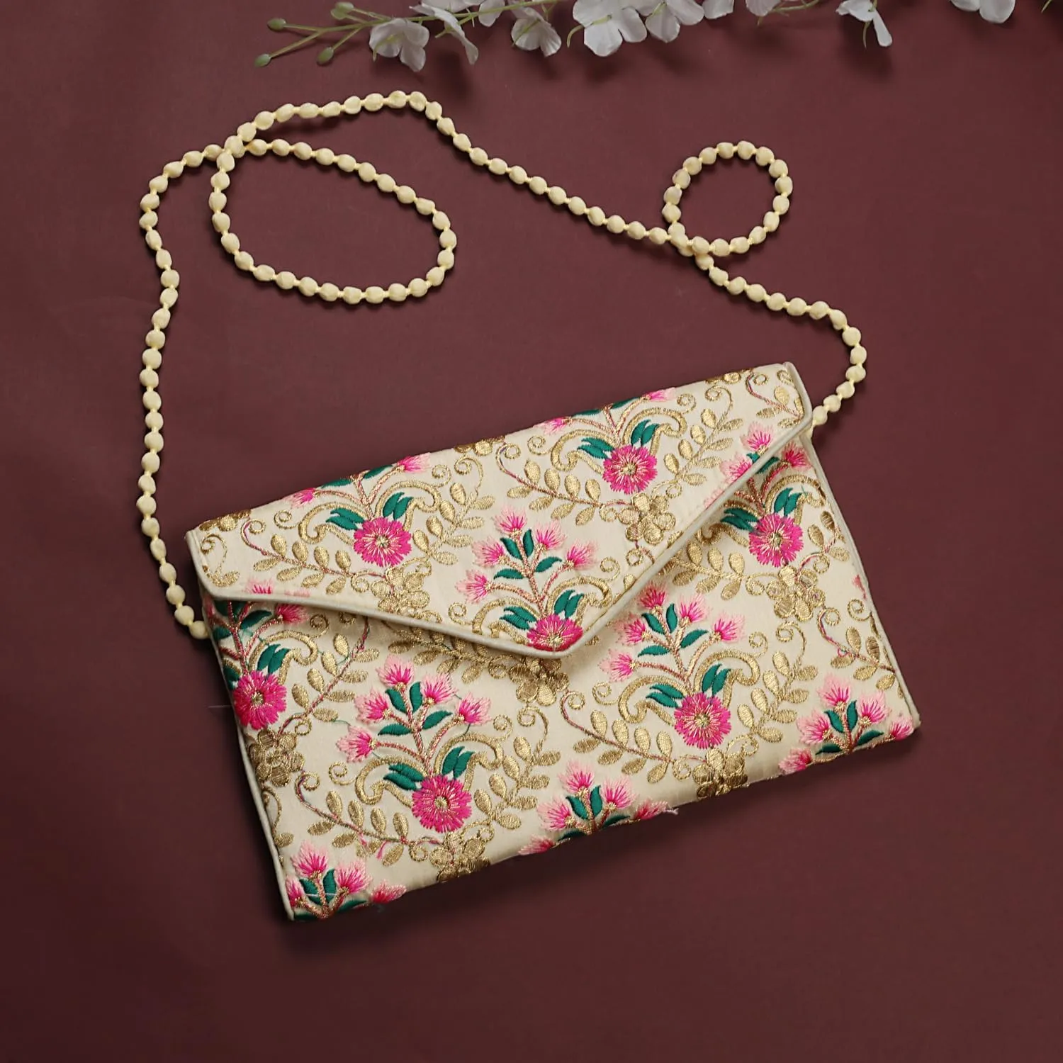 Rajasthani Indian Art Sling Bag Foldover Clutch Purse For Women, Indian Handcrafted Foldover Sling Clutch