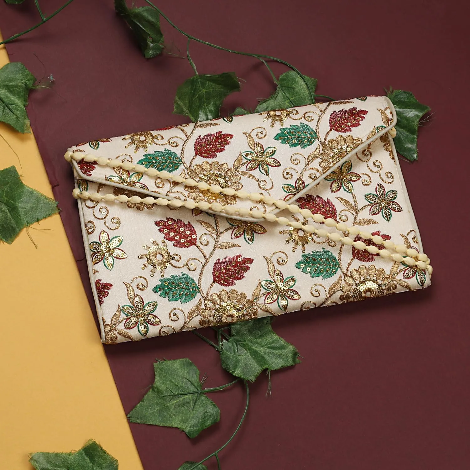 Rajasthani Indian Art Sling Bag Foldover Clutch Purse For Women, Indian Handcrafted Foldover Sling Clutch