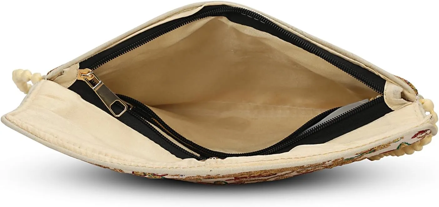 Rajasthani Indian Art Sling Bag Foldover Clutch Purse For Women, Indian Handcrafted Foldover Sling Clutch