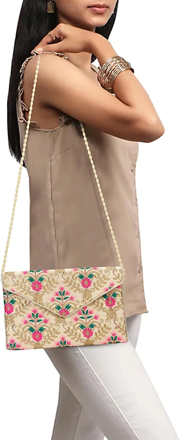 Rajasthani Indian Art Sling Bag Foldover Clutch Purse For Women, Indian Handcrafted Foldover Sling Clutch