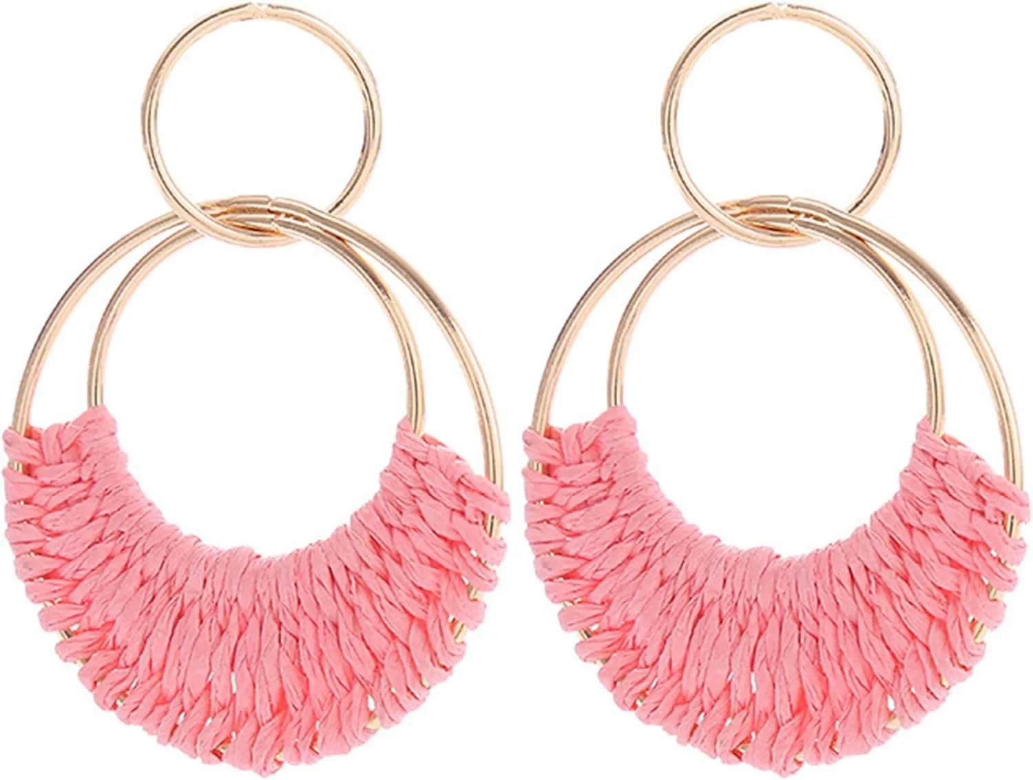 Rattan Earrings for WomenBoho Colorful Raffia Hoop Earrings Statement Round Drop Rainbow Earrings Beach Accessories Jewelry Gift for Women