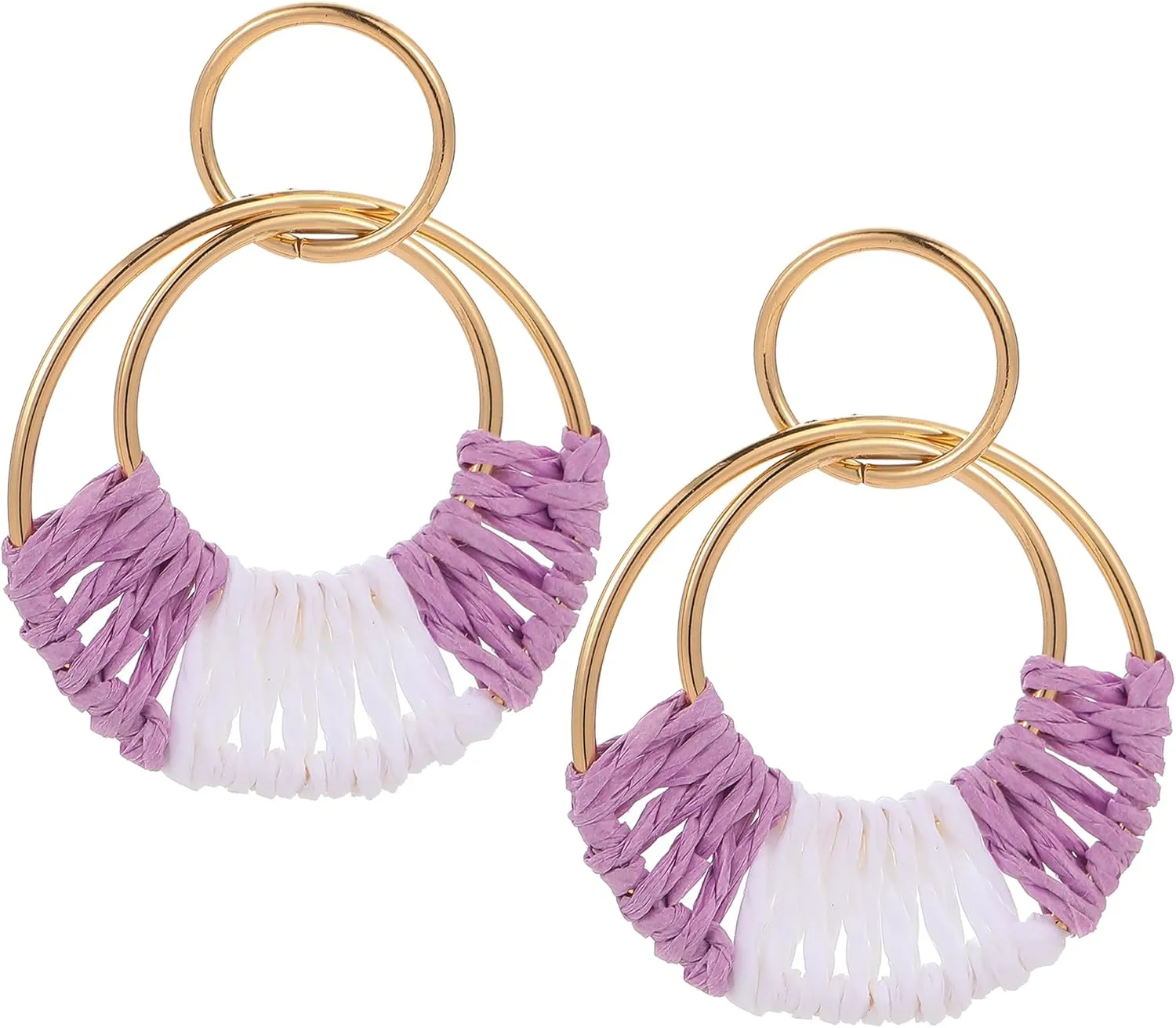 Rattan Weave Earrings Boho Summer Raffia Hoop Dangle Earrings for Women Bohemian Raffia Braid Straw Wicker Round Drop Earrings Lightweight Beach Party Statement Earrings Jewelry