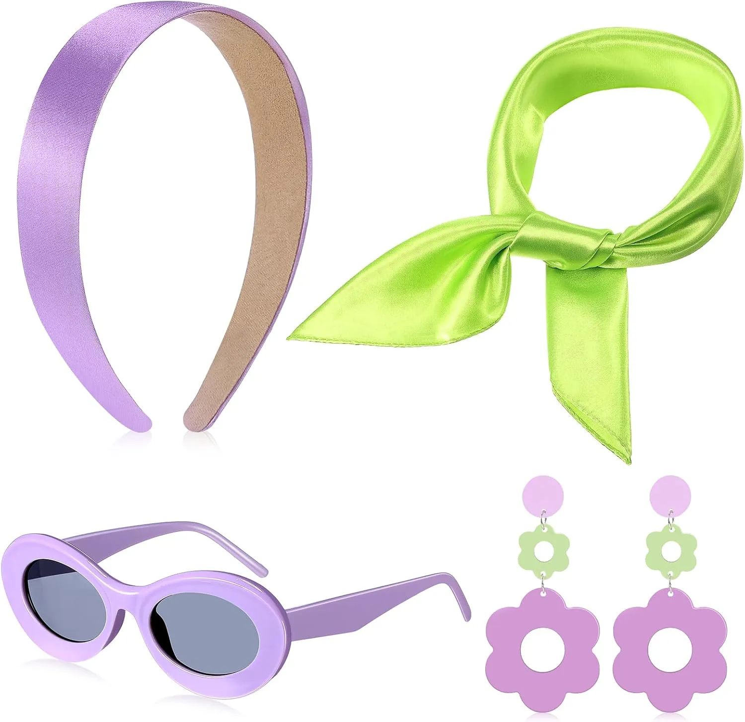SATINIOR 4 Pcs 60s 70s Women Hippie Disco Costume Accessories Set Headband Dangle Earrings Sunglasses Silk Scarf