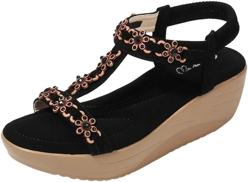 SBGMoSJ Orthopedic Slippers for Women 6 Wide Orthotics Sandals for Women Thong Closed Toe Wedges for Women Dressy Comfortable Confortable Walking Sandals Women Shoes Sandals Thick Heels for Women