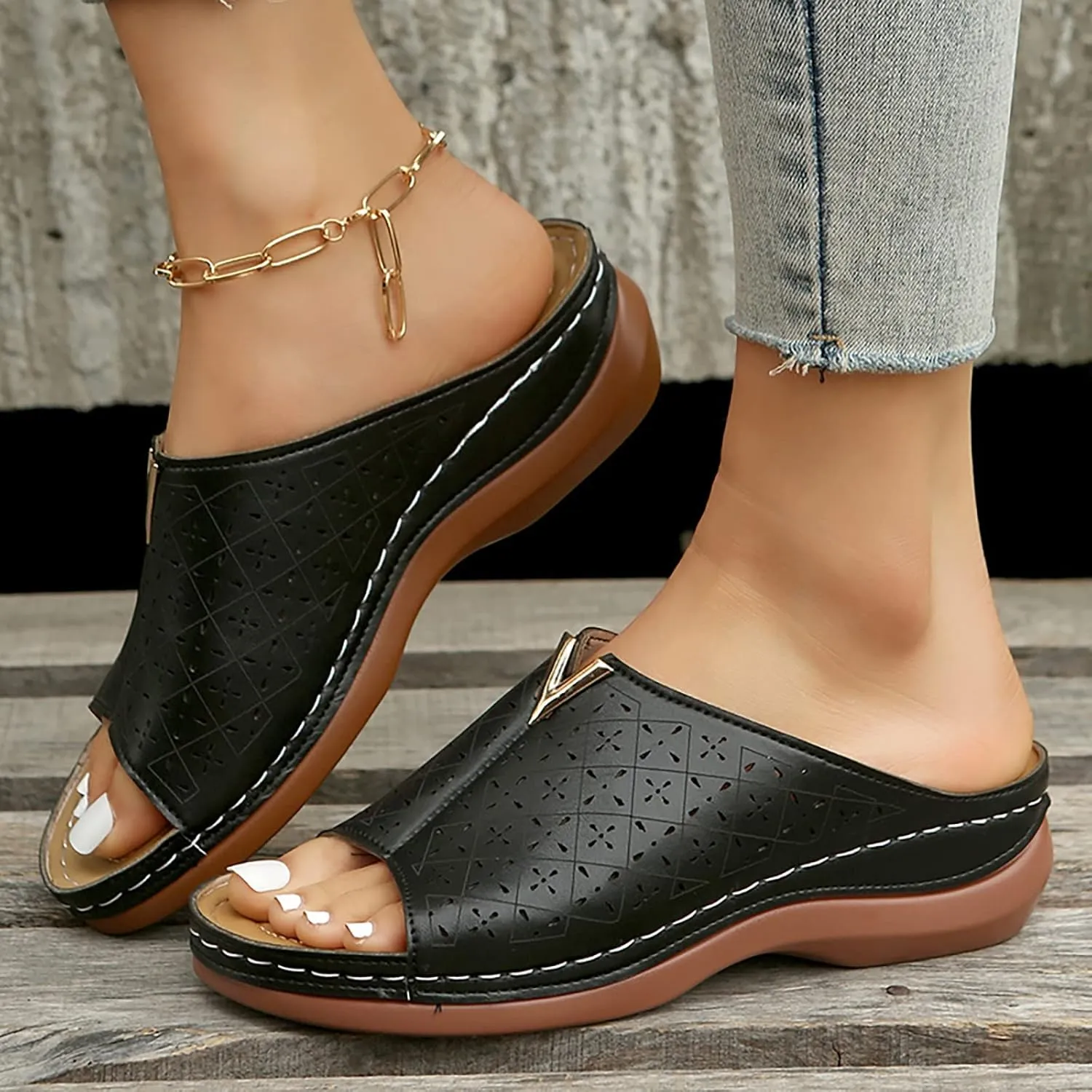 SBGMoSJ Women Orthopedic Sandals Wide Orthopedic Sandals for Women Leather Womens Shoes Wedges Dressy Casual Comfortable Women's Plantar Fasciitis Shoes Walking Shoes Women Dress Women Sandals Size 6