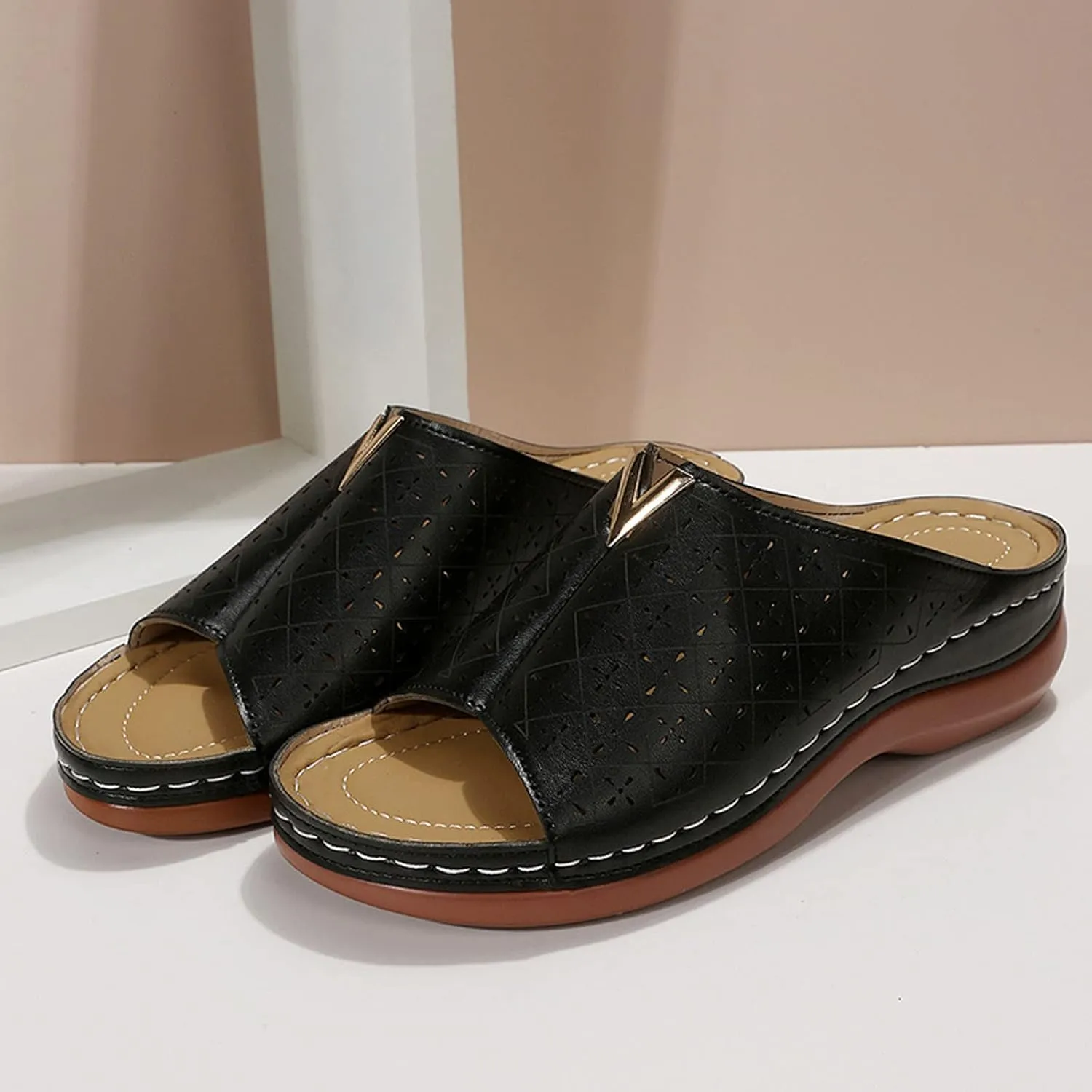 SBGMoSJ Women Orthopedic Sandals Wide Orthopedic Sandals for Women Leather Womens Shoes Wedges Dressy Casual Comfortable Women's Plantar Fasciitis Shoes Walking Shoes Women Dress Women Sandals Size 6