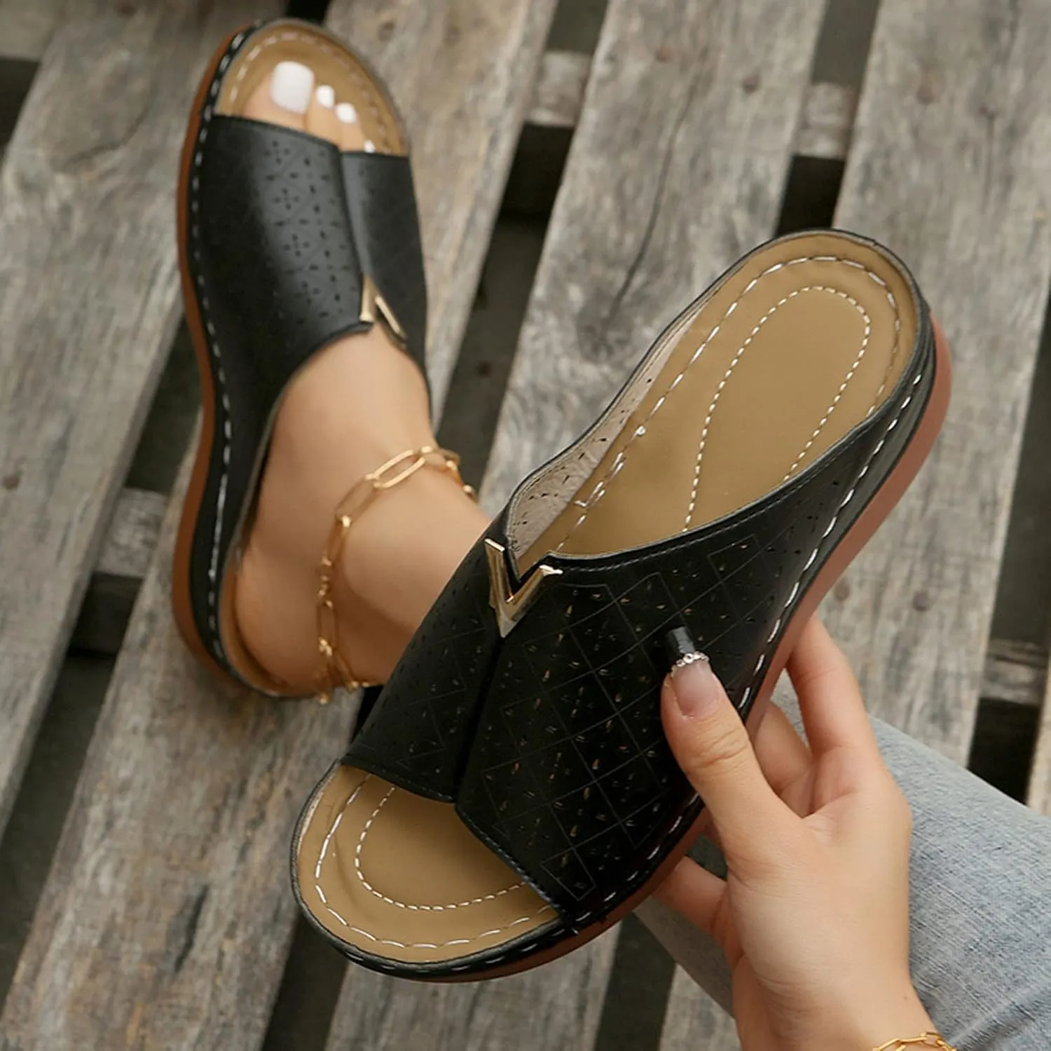 SBGMoSJ Women Orthopedic Sandals Wide Orthopedic Sandals for Women Leather Womens Shoes Wedges Dressy Casual Comfortable Women's Plantar Fasciitis Shoes Walking Shoes Women Dress Women Sandals Size 6