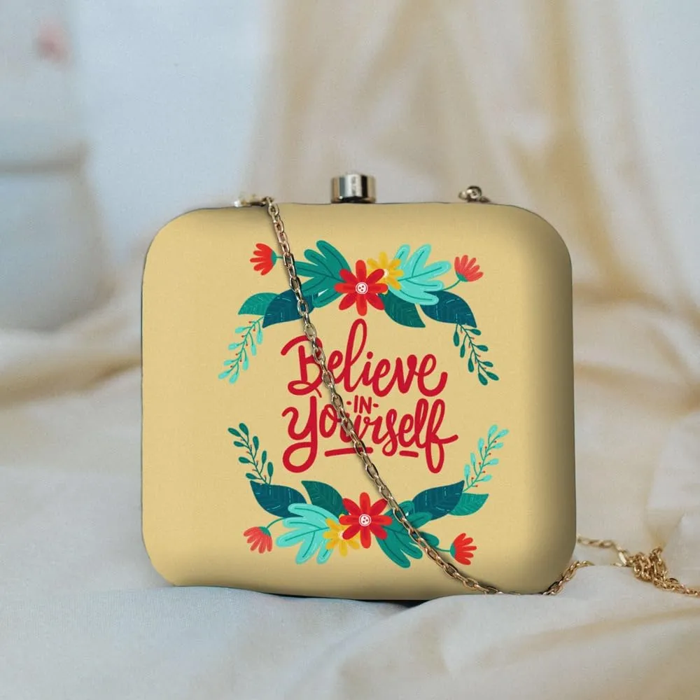 Self Love Is The Best Love Print Square Clutch Bags Formal Party Wedding Purses Cocktail Prom Casual Tote Handbags Clutch Box Bag with Detachable Chain Strap