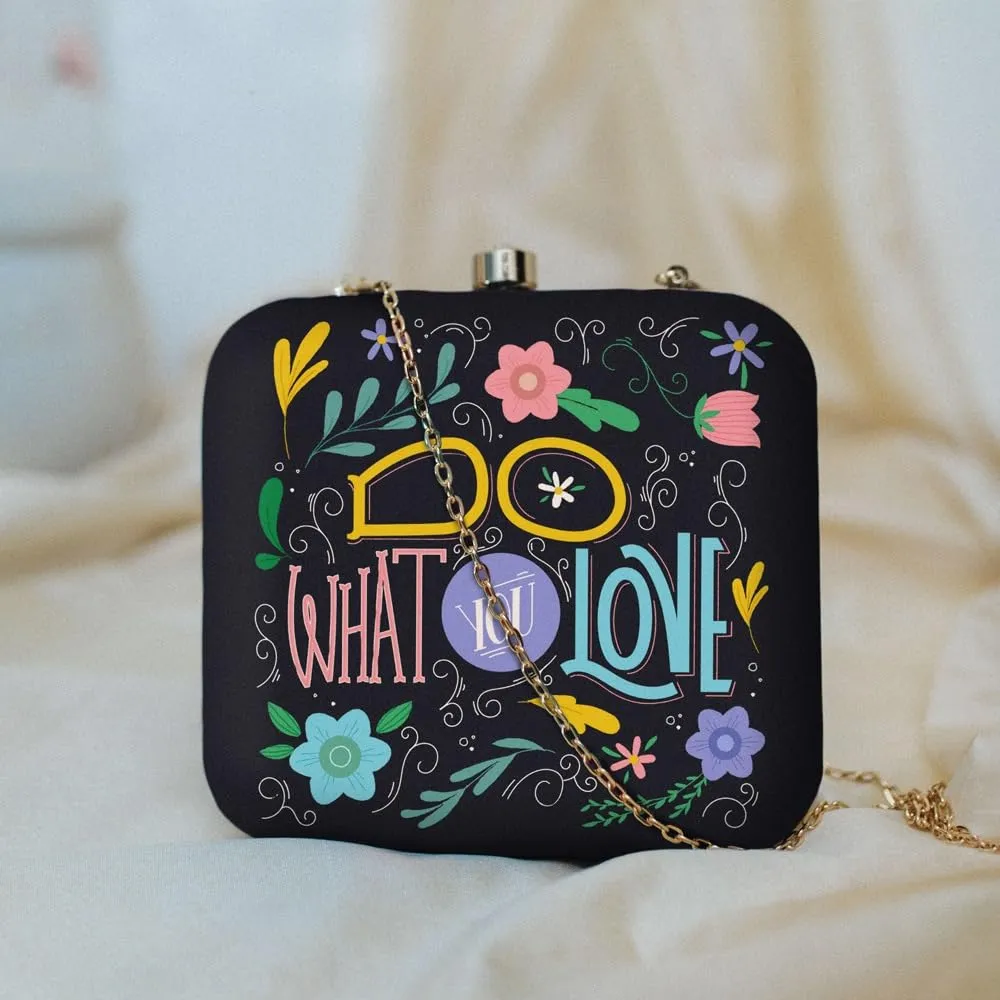 Self Love Is The Best Love Print Square Clutch Bags Formal Party Wedding Purses Cocktail Prom Casual Tote Handbags Clutch Box Bag with Detachable Chain Strap