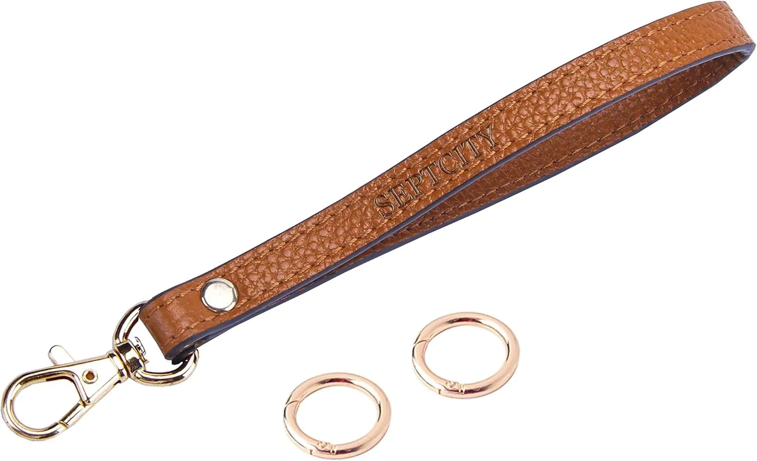 SeptCity Wristlet Strap, Genuine Leather KeyChain Hand wrist Strap for Clutch Wallet Cellphone Key with Golden Lock
