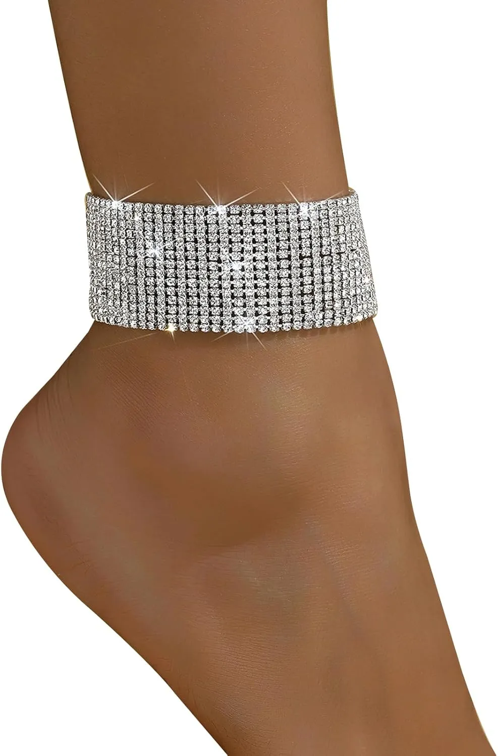 Shining Multi-layered Rhinestone Chain Anklet Bracelet,Silver Wedding Crystal Anklets,Summer Beach Gold Foot Chain,Rhinestone Leg Bracelet Jewelry