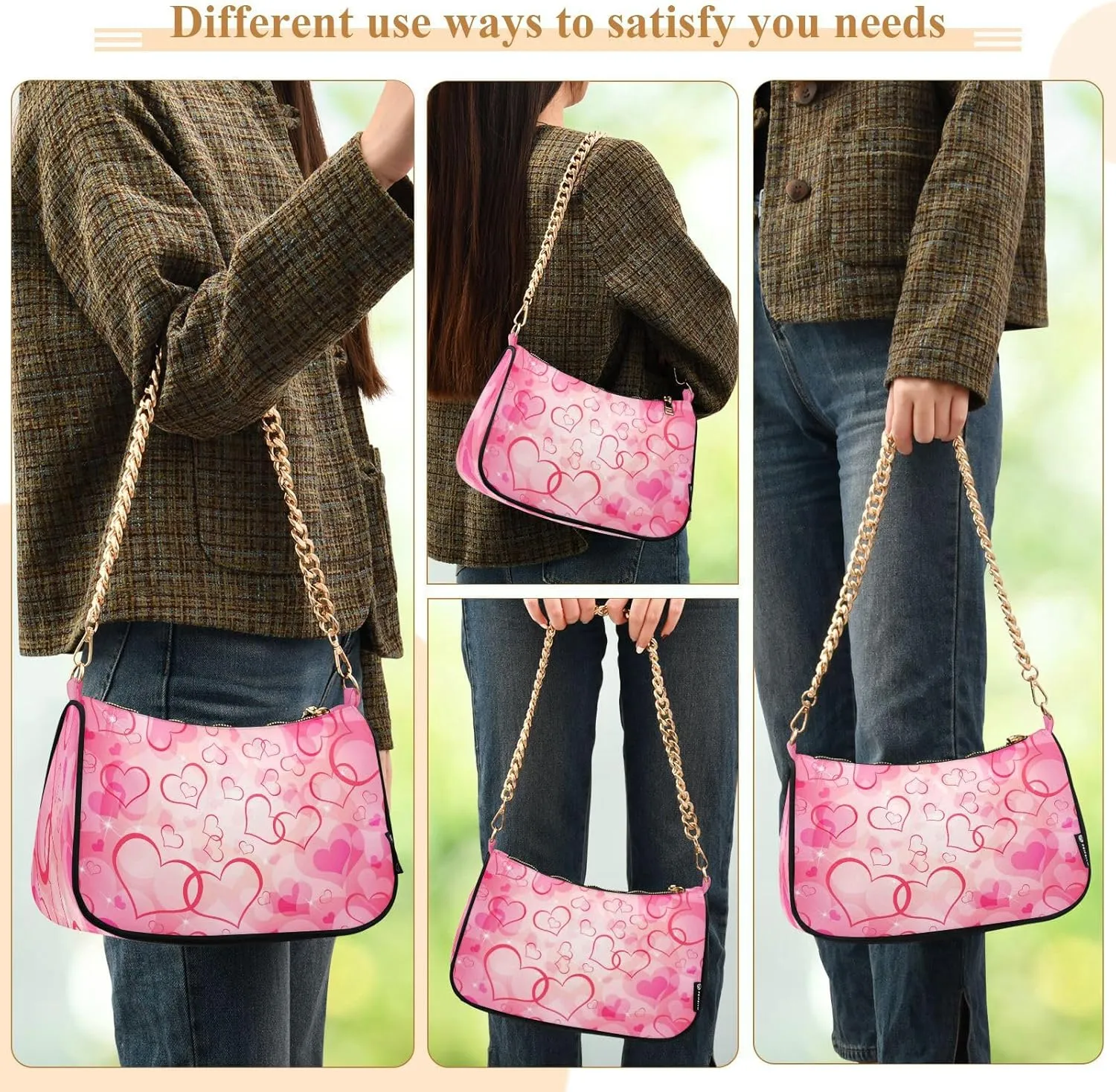 Shoulder Bag for Women Hobo Tote Handbag Gold Chain Crossbody Bag with Zipper Clutch Purse Handbags