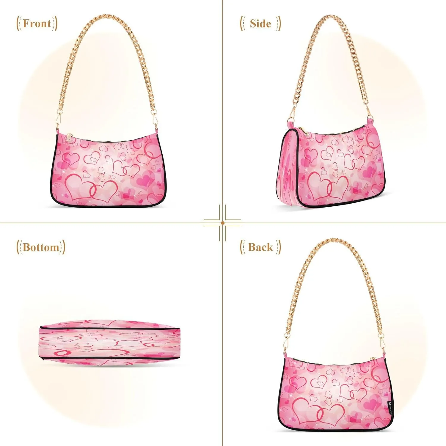 Shoulder Bag for Women Hobo Tote Handbag Gold Chain Crossbody Bag with Zipper Clutch Purse Handbags