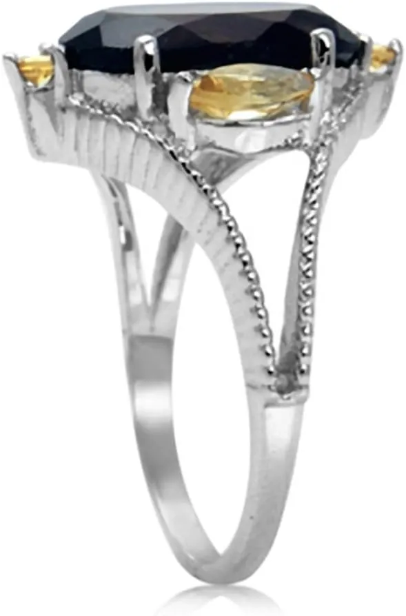 Silvershake 14X10mm Oval Shape Gemstone White Gold Plated or Yellow Gold Plated 925 Sterling Silver Cluster Cocktail Ring Jewelry for Women
