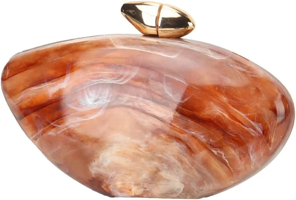 Simple Clutch Bags for Women Premium Acrylic Evening Bag Shell Shape Metallic Purse for Dinner Trendy Evening Purse
