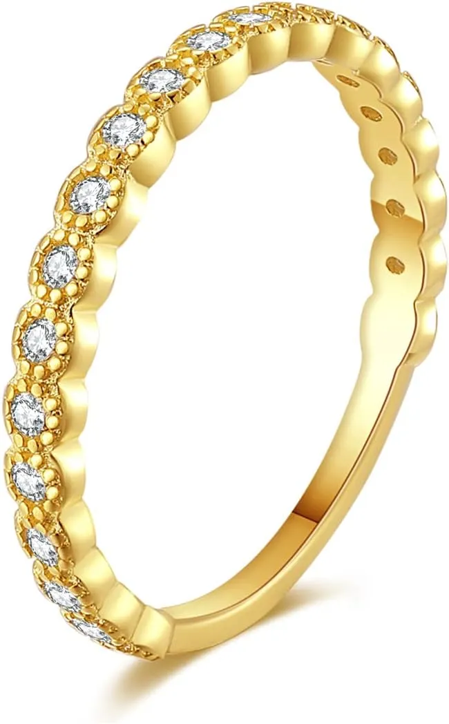 Simple Eternity Ring 925 Sterling Rose Gold Silver Cz Cubic Zirconia SimDiamond Ring Midi Finger Thumb Pinky Engagement Rings For Her Size 5.5-7.25