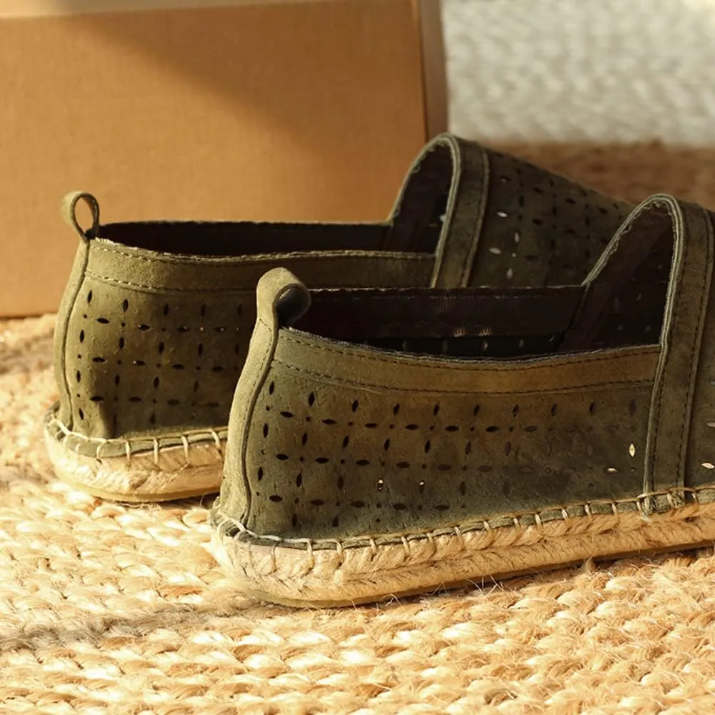 slippers Flip Flops,Men's Breathable Leather Shoes, Hollow Shoes Straw Woven Fisherman Shoes Leather Breathable Sandals