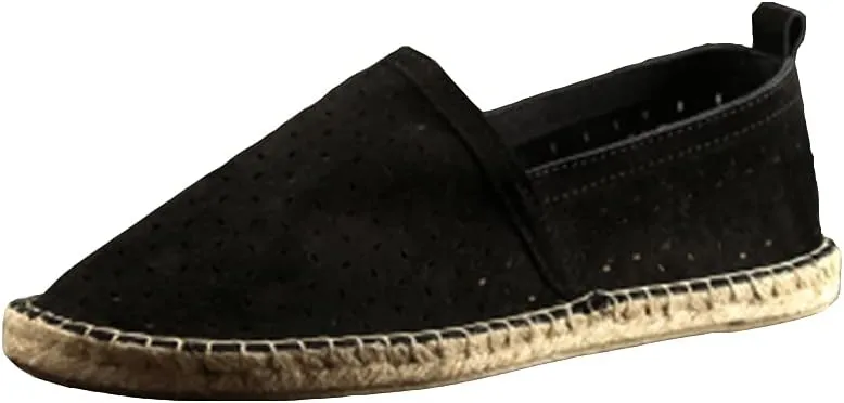 slippers Flip Flops,Men's Breathable Leather Shoes, Hollow Shoes Straw Woven Fisherman Shoes Leather Breathable Sandals