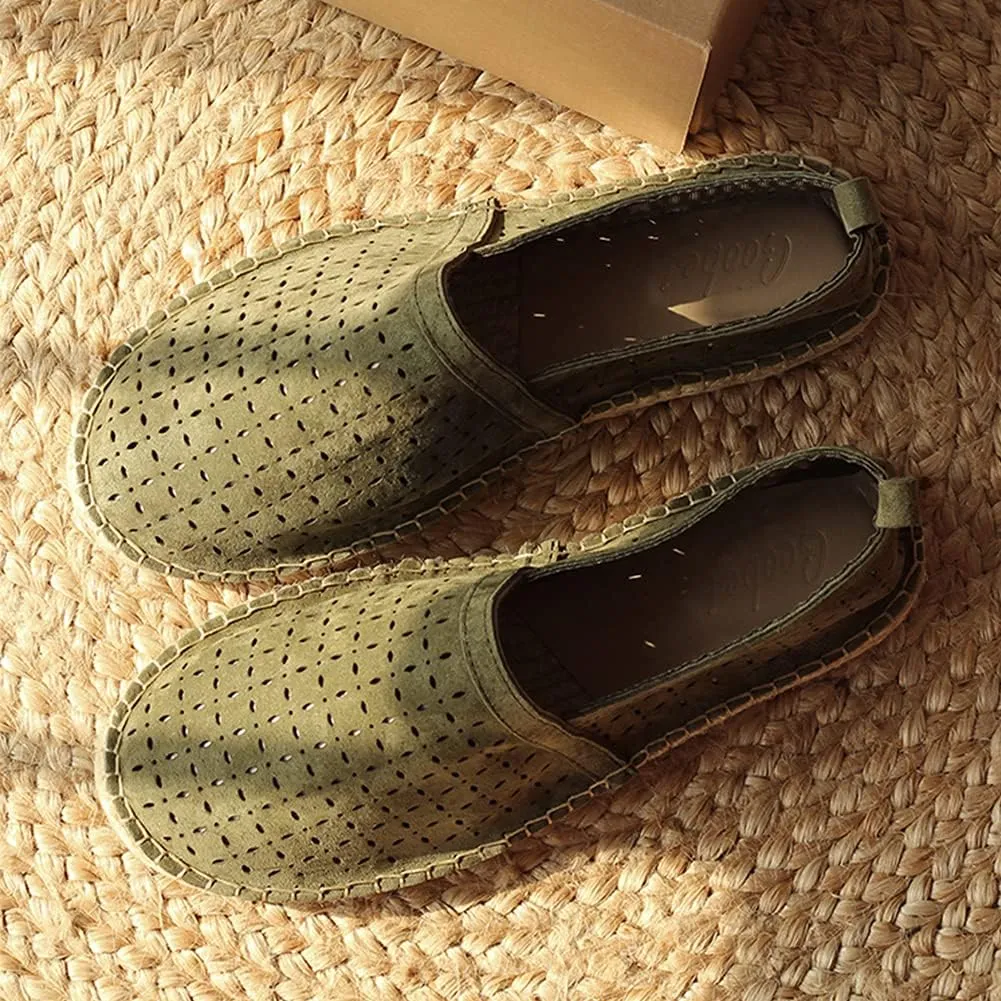 slippers Flip Flops,Men's Breathable Leather Shoes, Hollow Shoes Straw Woven Fisherman Shoes Leather Breathable Sandals