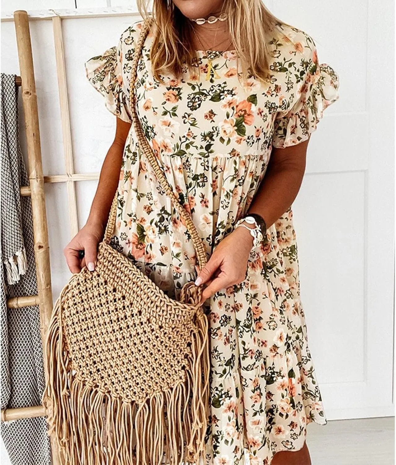Spring Dresses for Women 2024 Trendy Flowy Casual V Neck 3/4 Sleeve Floral Maxi Dress Plus Size A Line Summer Long Dresses