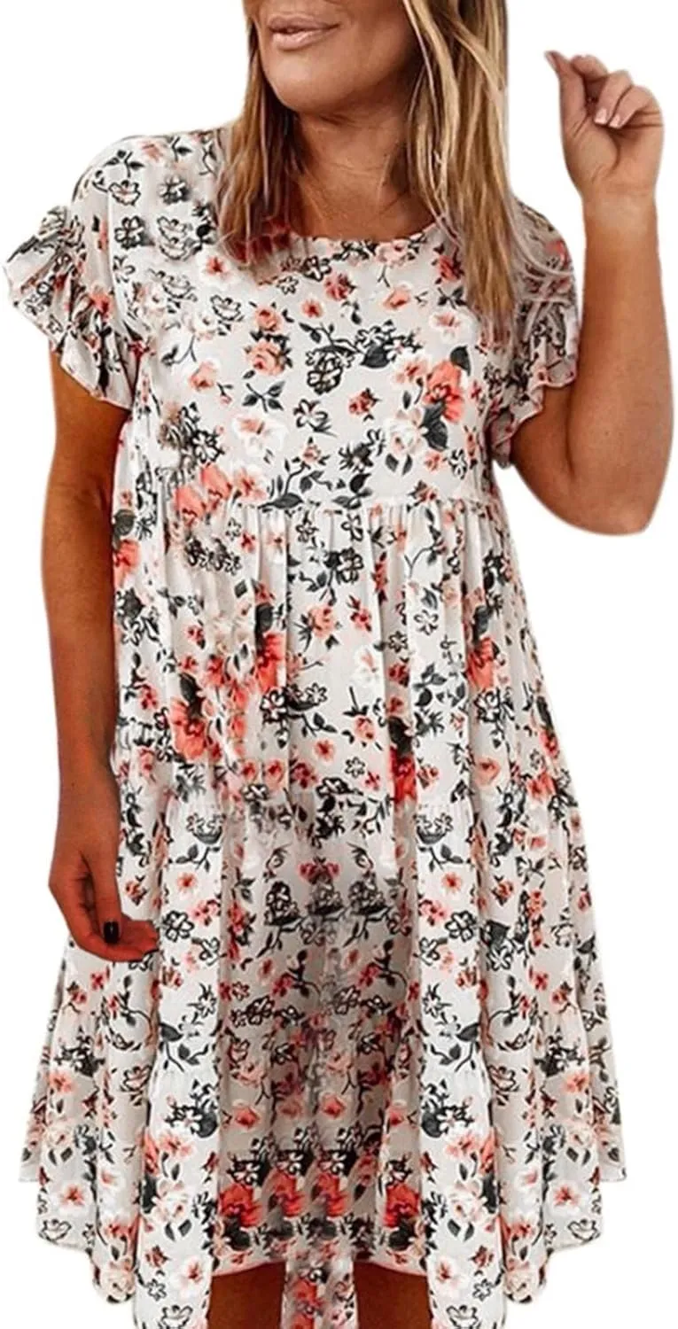 Spring Dresses for Women 2024 Trendy Flowy Casual V Neck 3/4 Sleeve Floral Maxi Dress Plus Size A Line Summer Long Dresses