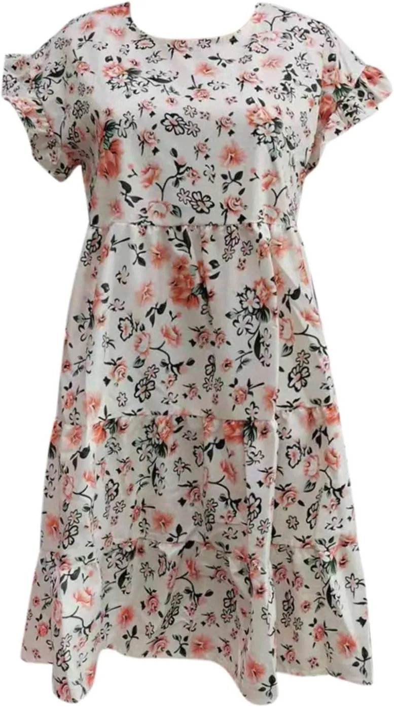 Spring Dresses for Women 2024 Trendy Flowy Casual V Neck 3/4 Sleeve Floral Maxi Dress Plus Size A Line Summer Long Dresses
