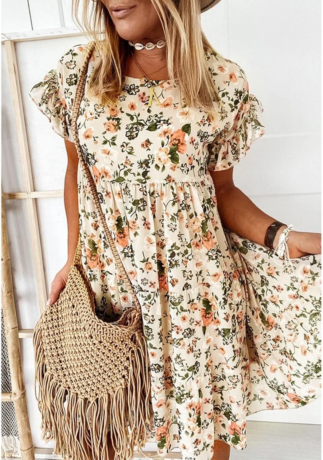 Spring Dresses for Women 2024 Trendy Flowy Casual V Neck 3/4 Sleeve Floral Maxi Dress Plus Size A Line Summer Long Dresses