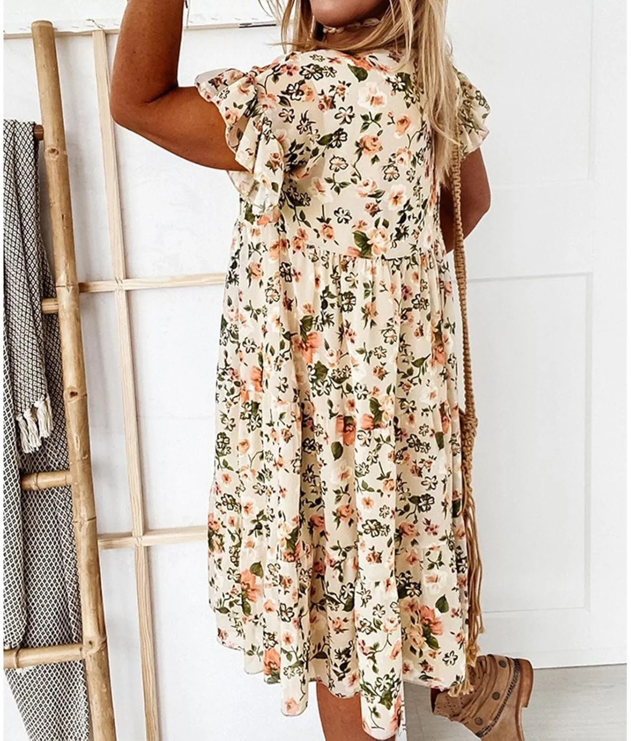 Spring Dresses for Women 2024 Trendy Flowy Casual V Neck 3/4 Sleeve Floral Maxi Dress Plus Size A Line Summer Long Dresses
