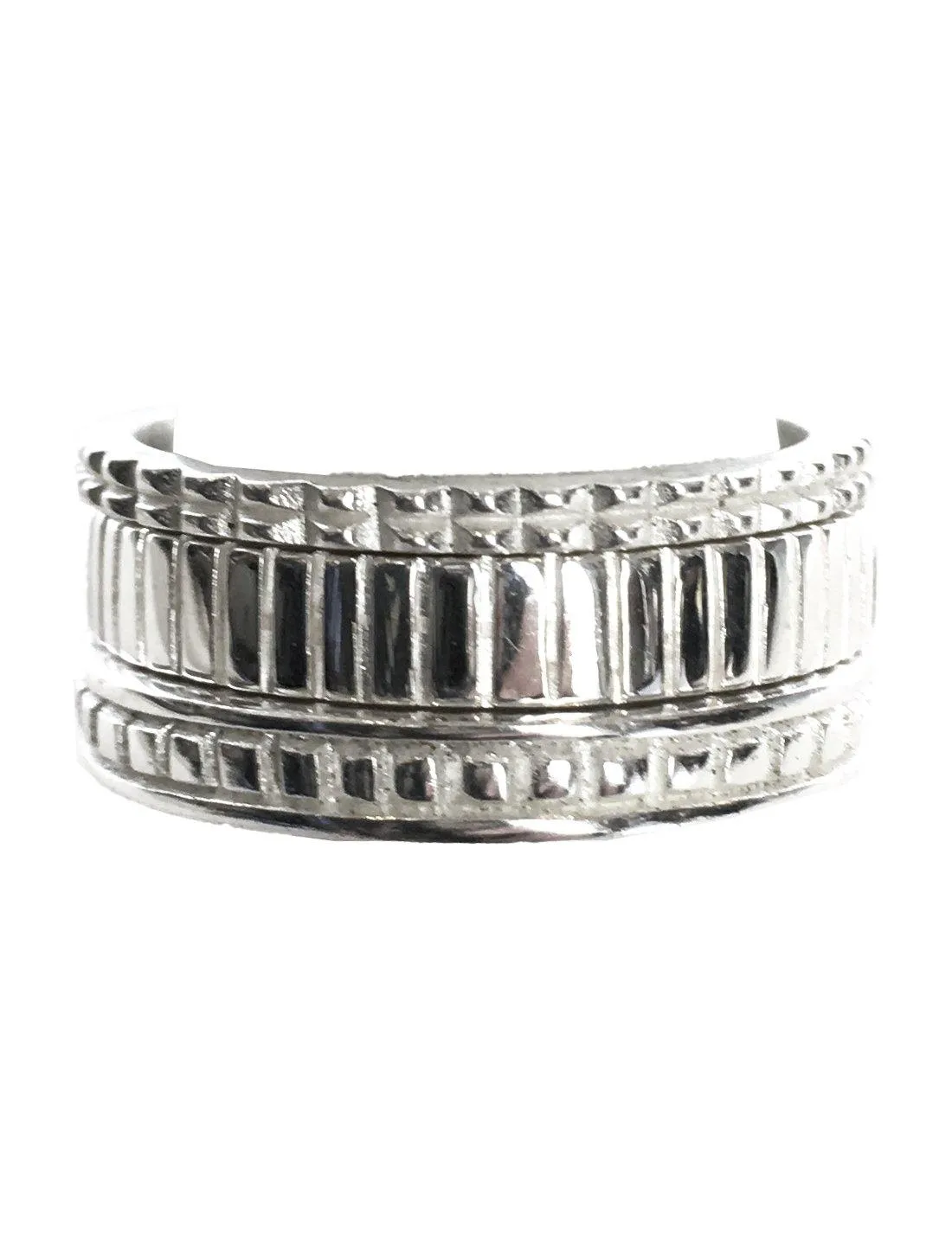 STACK RING LINES EMBOSED SILVER SET